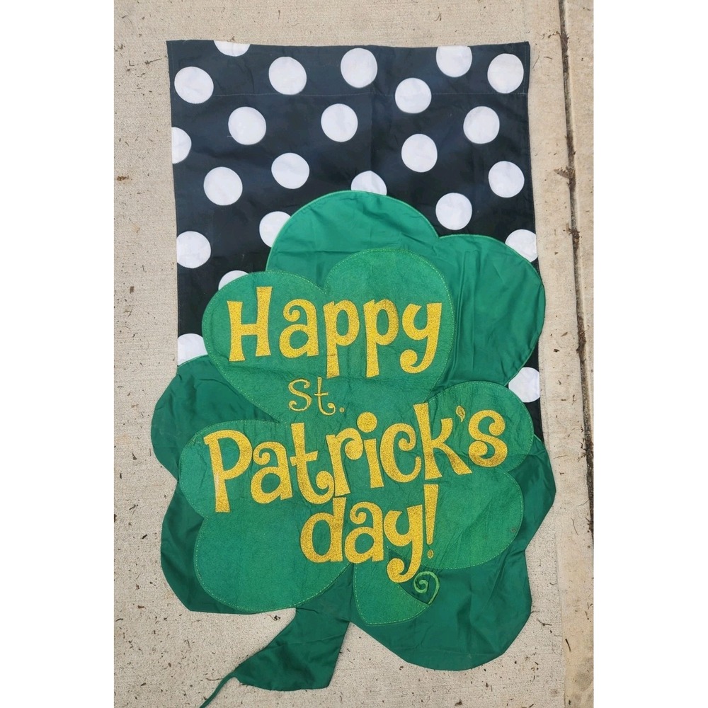 St. Patrick's Day Shamrock Porch/Garden Flag/ Door Decor With Polka‎ Dots 23x43